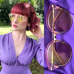 Cute Pink & Gold Clear Frame Reflective Sunglasses